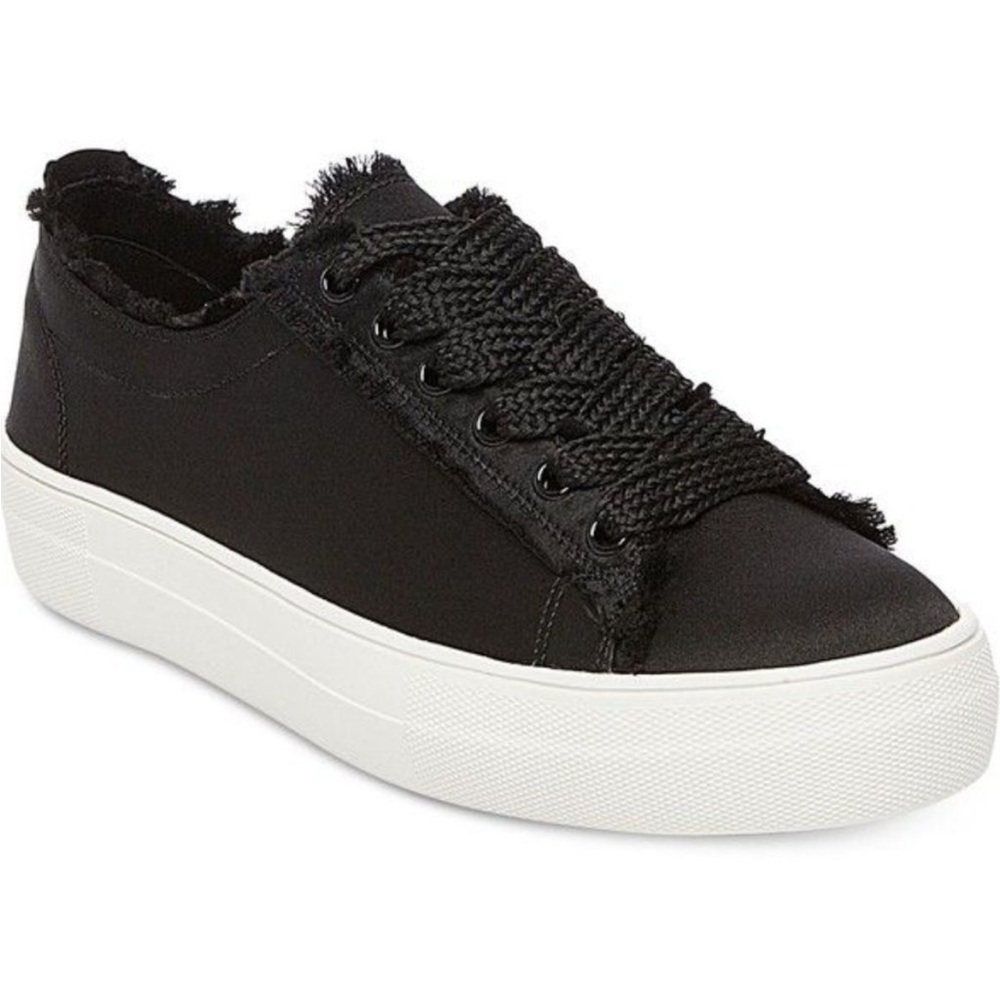 Steve Madden Greyla Black Satin Platform Sneakers, size 8